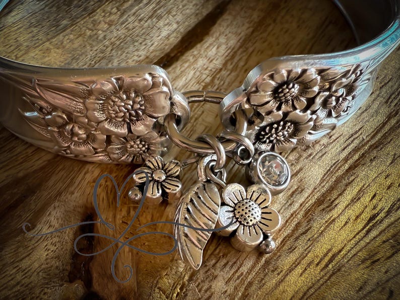 1950’s "April’d Silverware Bracelet with Charms and Birthstones • Made from Authentic, Silver-Plated Silverware