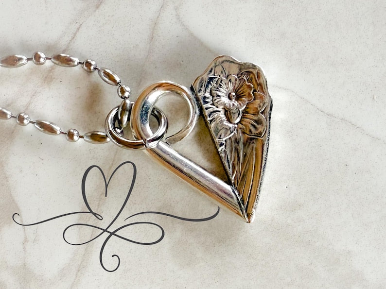 Fork End & Tine Heart Necklace • The "Daffodil" Silver-plated Spoon Necklace • 1950 • Authentic Silverware