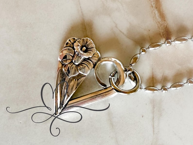 Fork End & Tine Heart Necklace • The "Daffodil" Silver-plated Spoon Necklace • 1950 • Authentic Silverware