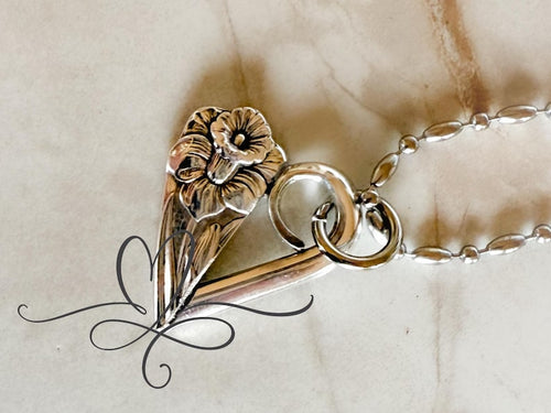 Fork End & Tine Heart Necklace • The "Daffodil" Silver-plated Spoon Necklace • 1950 • Authentic Silverware
