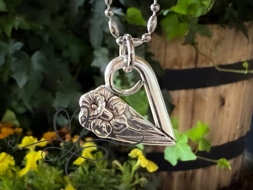 Fork End & Tine Heart Necklace • The "Daffodil" Silver-plated Spoon Necklace • 1950 • Authentic Silverware