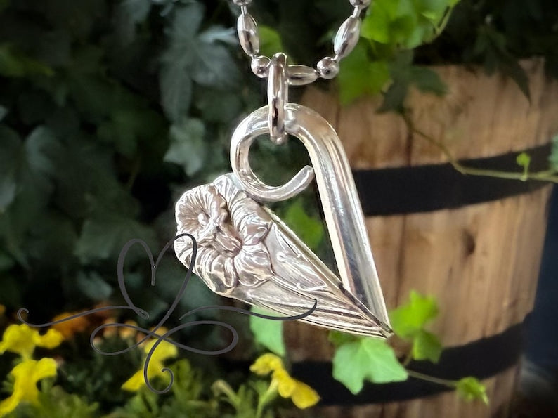 Fork End & Tine Heart Necklace • The "Daffodil" Silver-plated Spoon Necklace • 1950 • Authentic Silverware