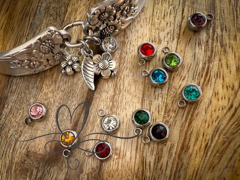1950’s "April’d Silverware Bracelet with Charms and Birthstones • Made from Authentic, Silver-Plated Silverware